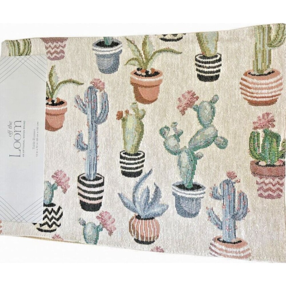 Cactus Southwest Desert Table Gray Runner Tapestry Satin Backed Spot Clean 13x72